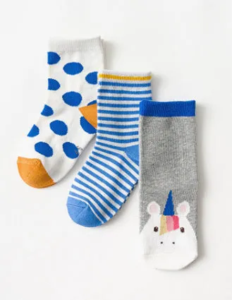 3 Pack Kids' Socks | Cotton | Blue Unicorn