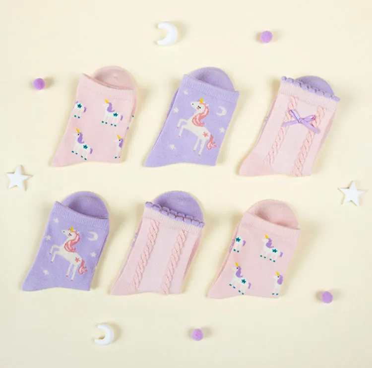 3 Pack Kids' Socks | Cotton | Purple Unicorn