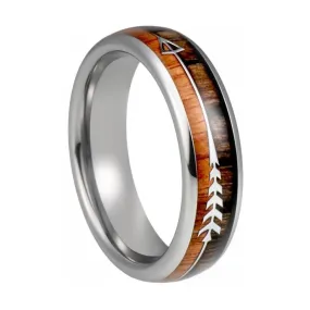 6mm Silver Tungsten Carbide in Two-Tone Koa Wood with Silver Arrow Wedding Band