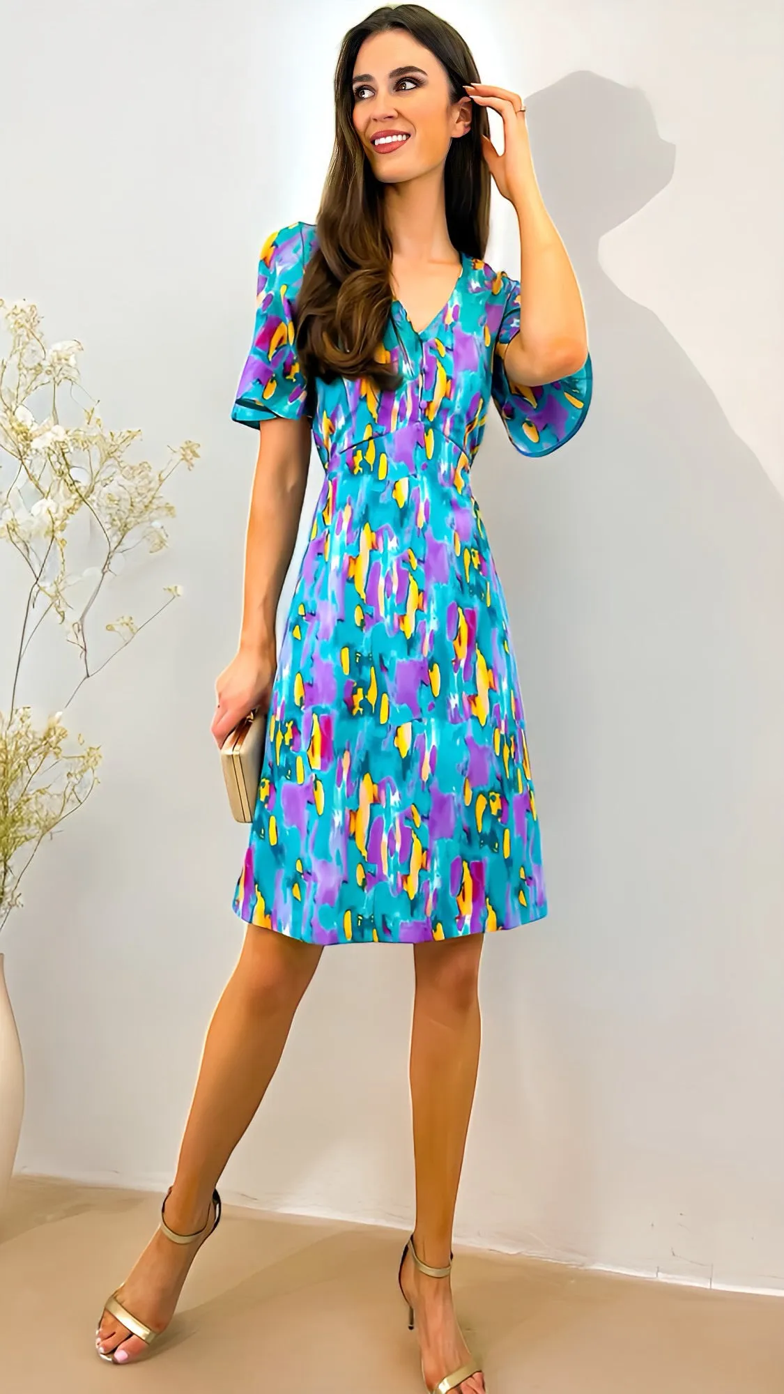 A1722 Nina Teal Print Dress