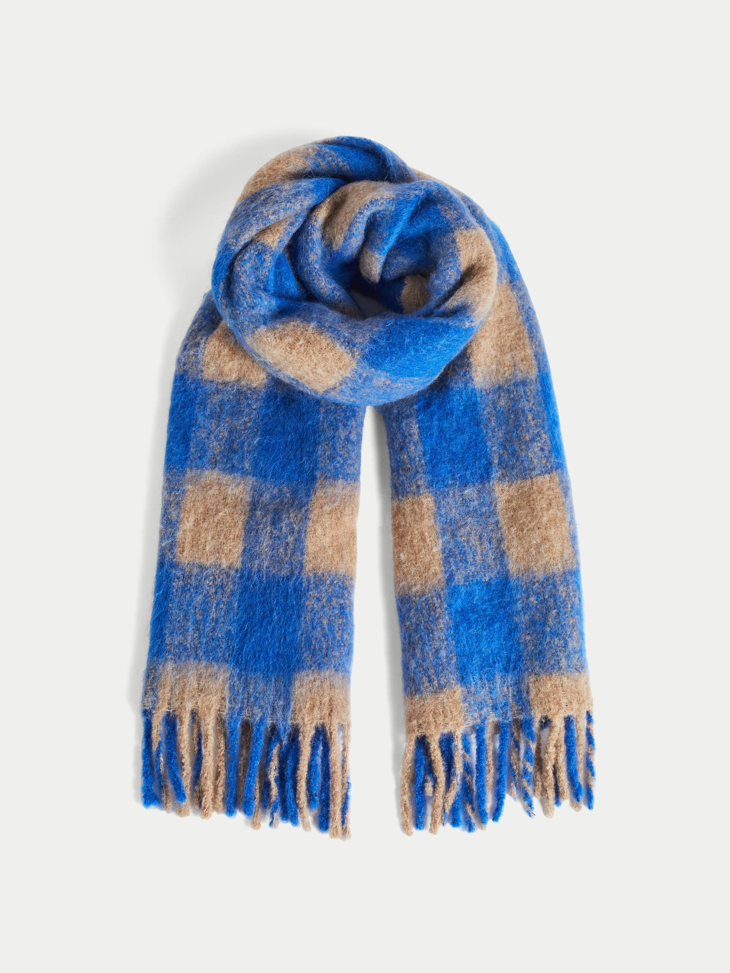 Alpaca Check Blanket Scarf | Blue