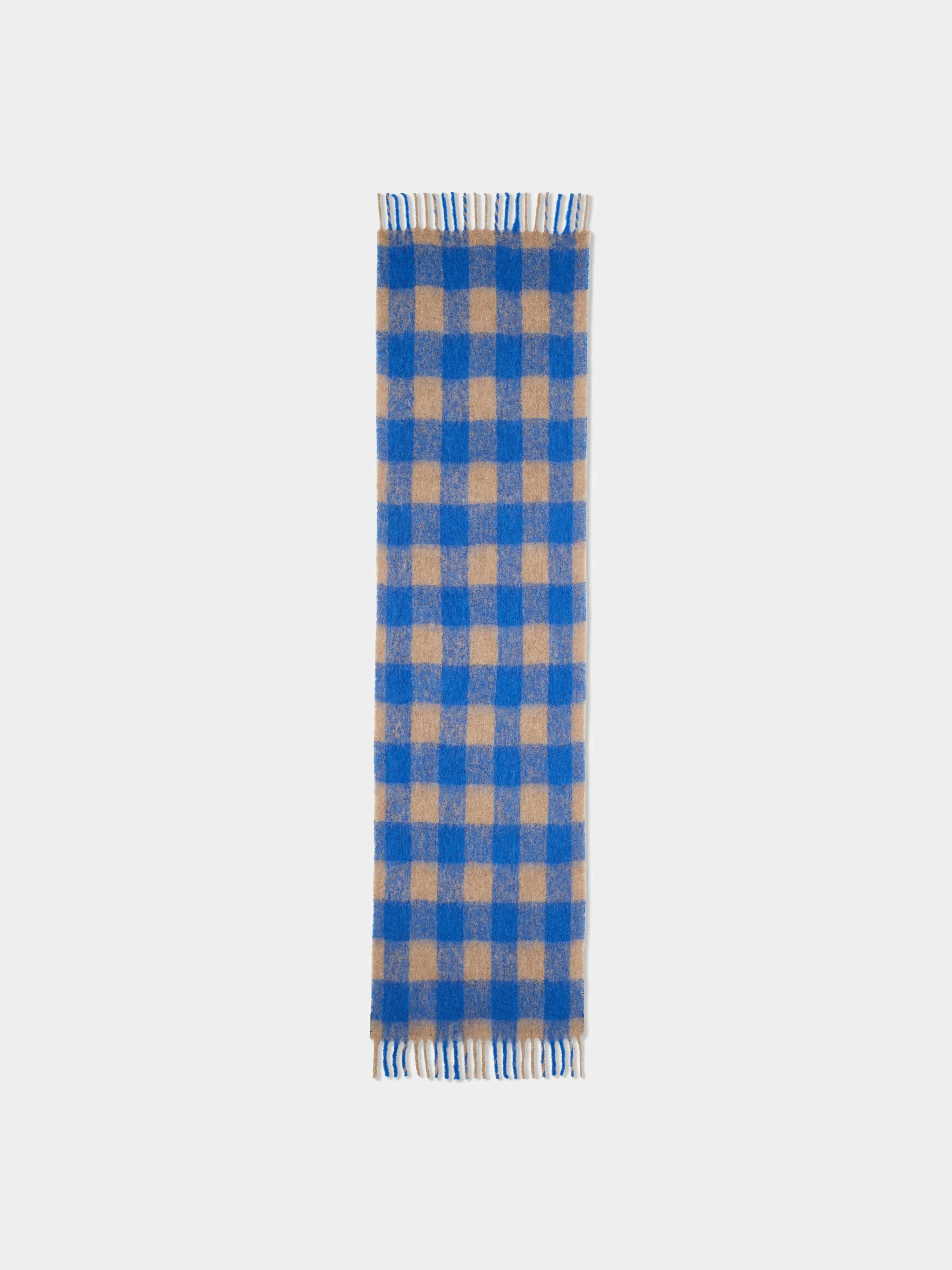 Alpaca Check Blanket Scarf | Blue