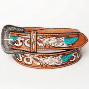 American Darling White Feather Hand Tooled & Painted Leather Belt ADBLF107