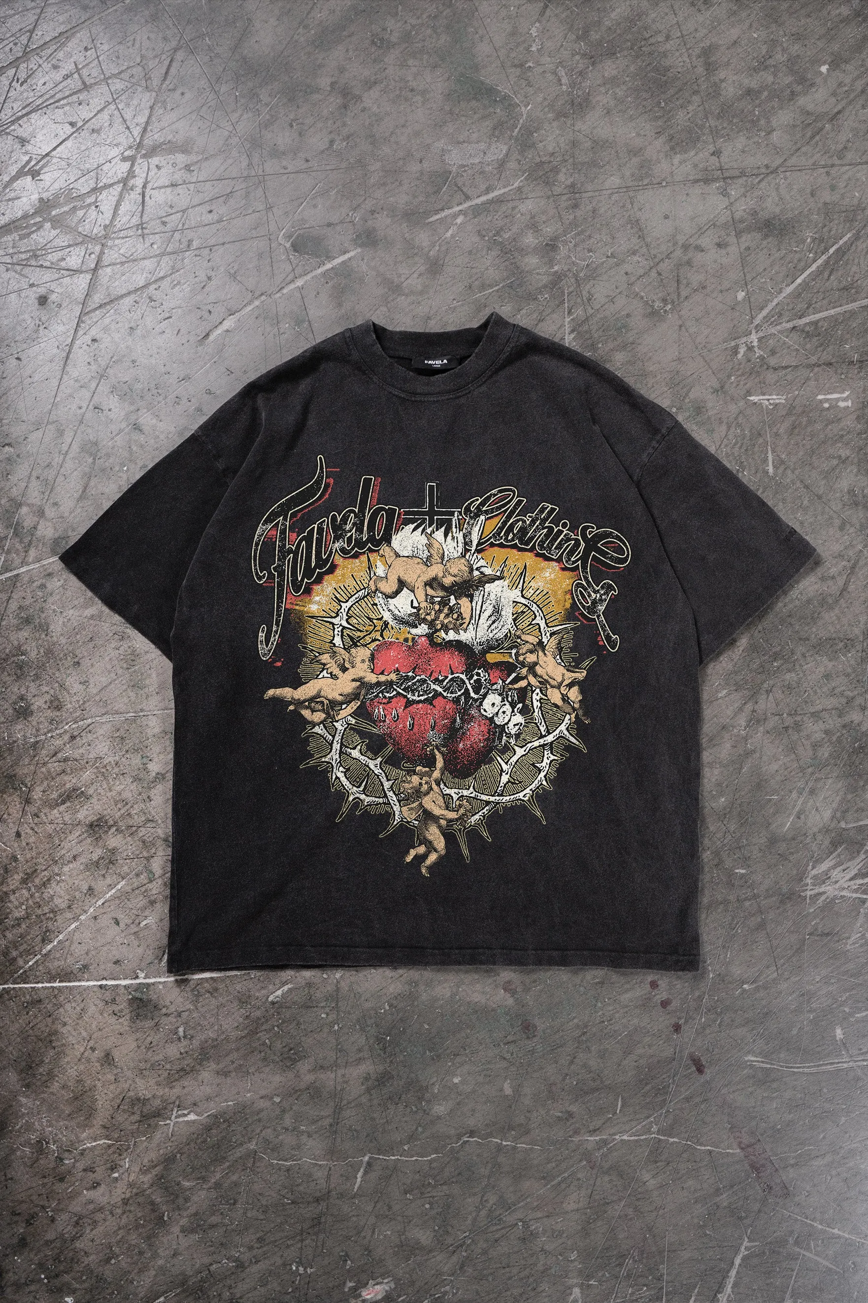 ANGEL HEART BLACK WASHED T-SHIRT