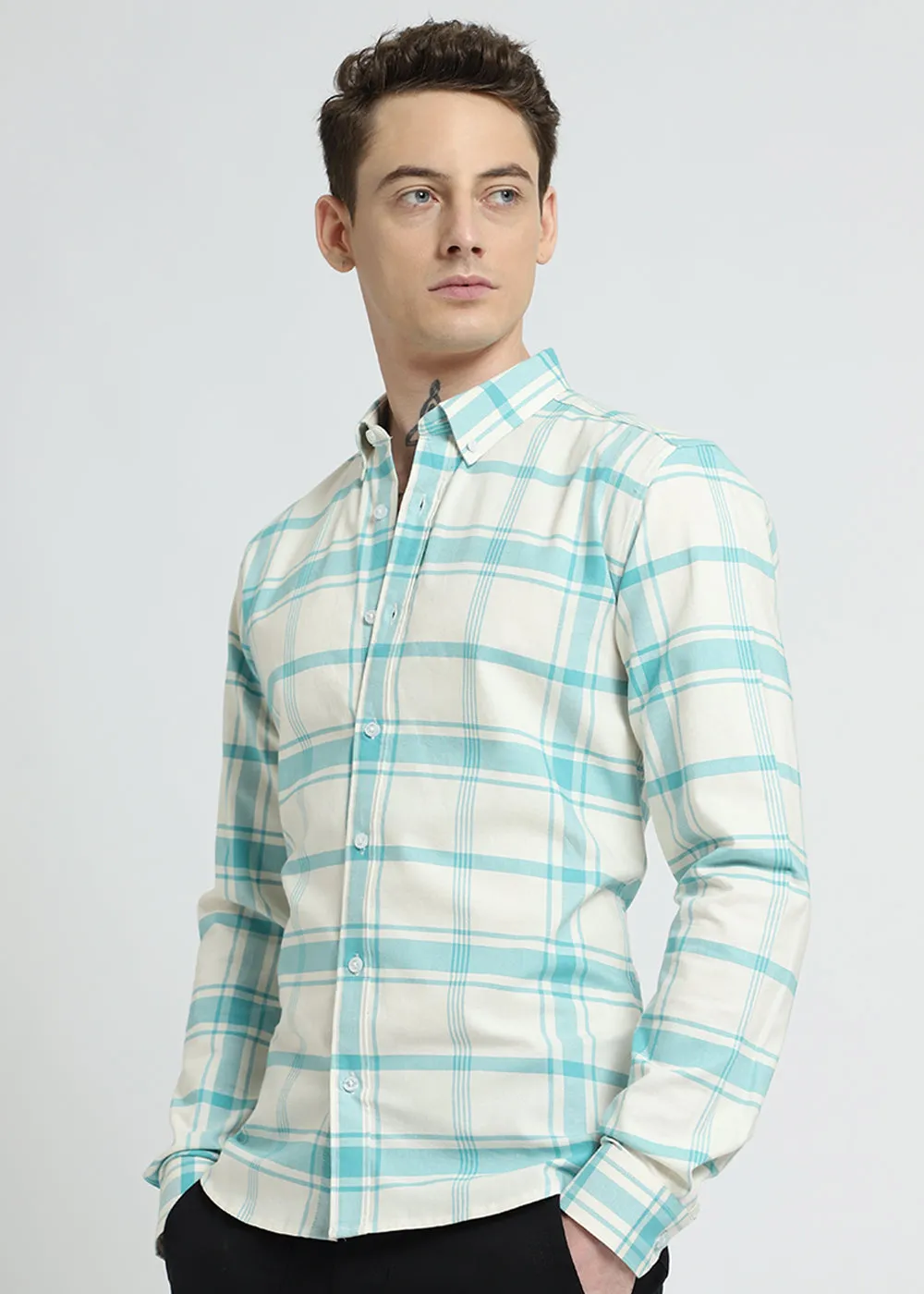 Blue Cotton Check Shirt