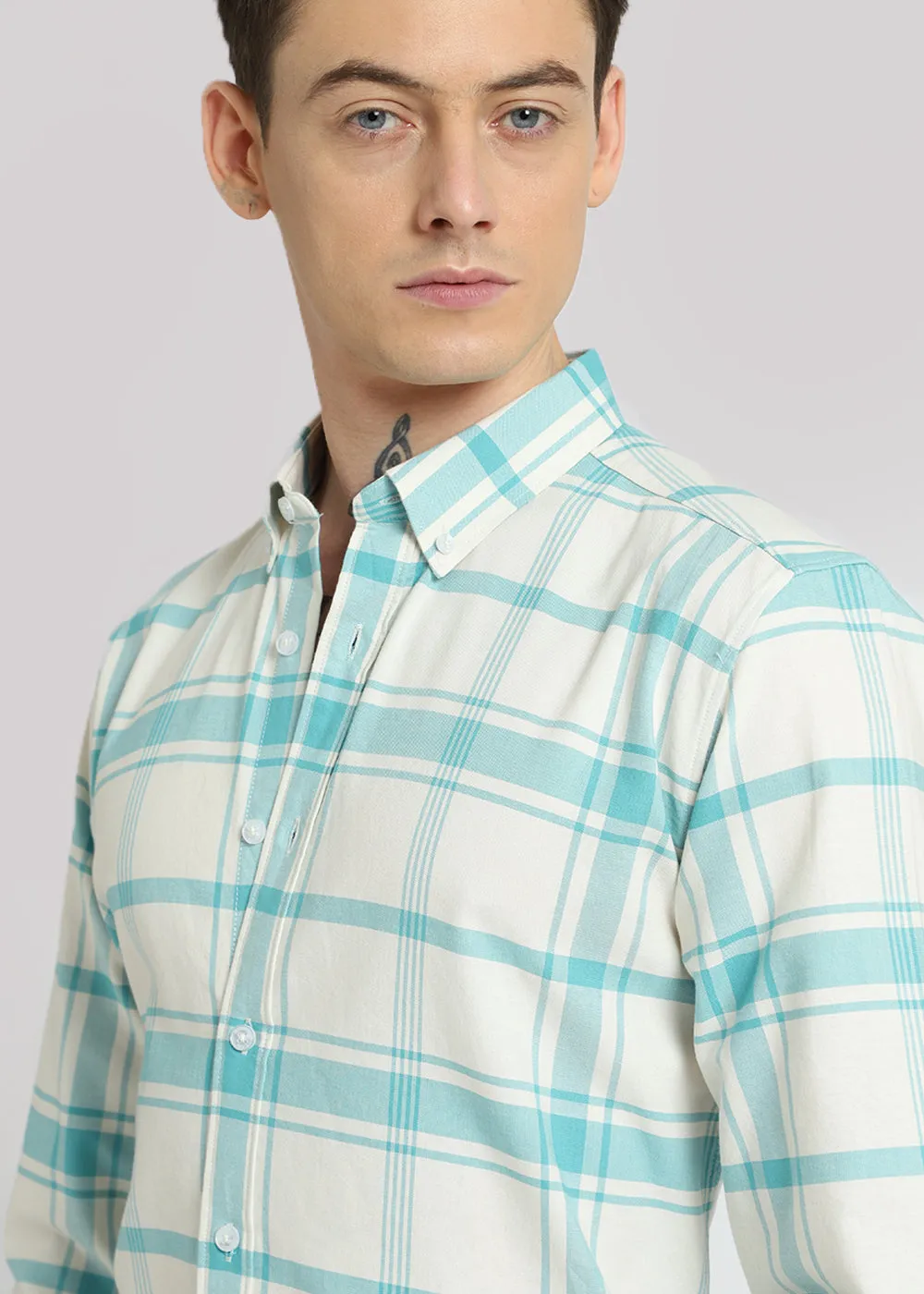 Blue Cotton Check Shirt