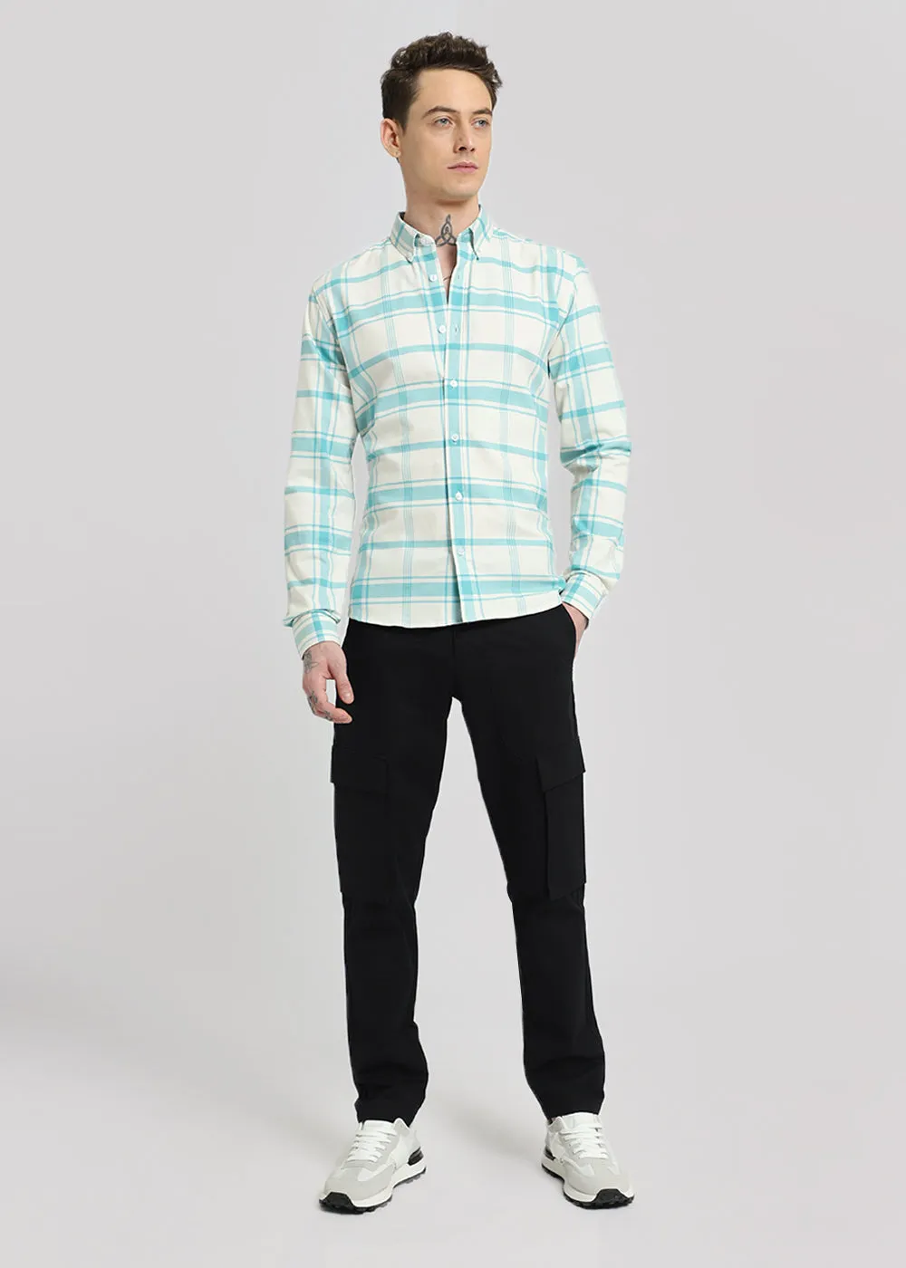 Blue Cotton Check Shirt