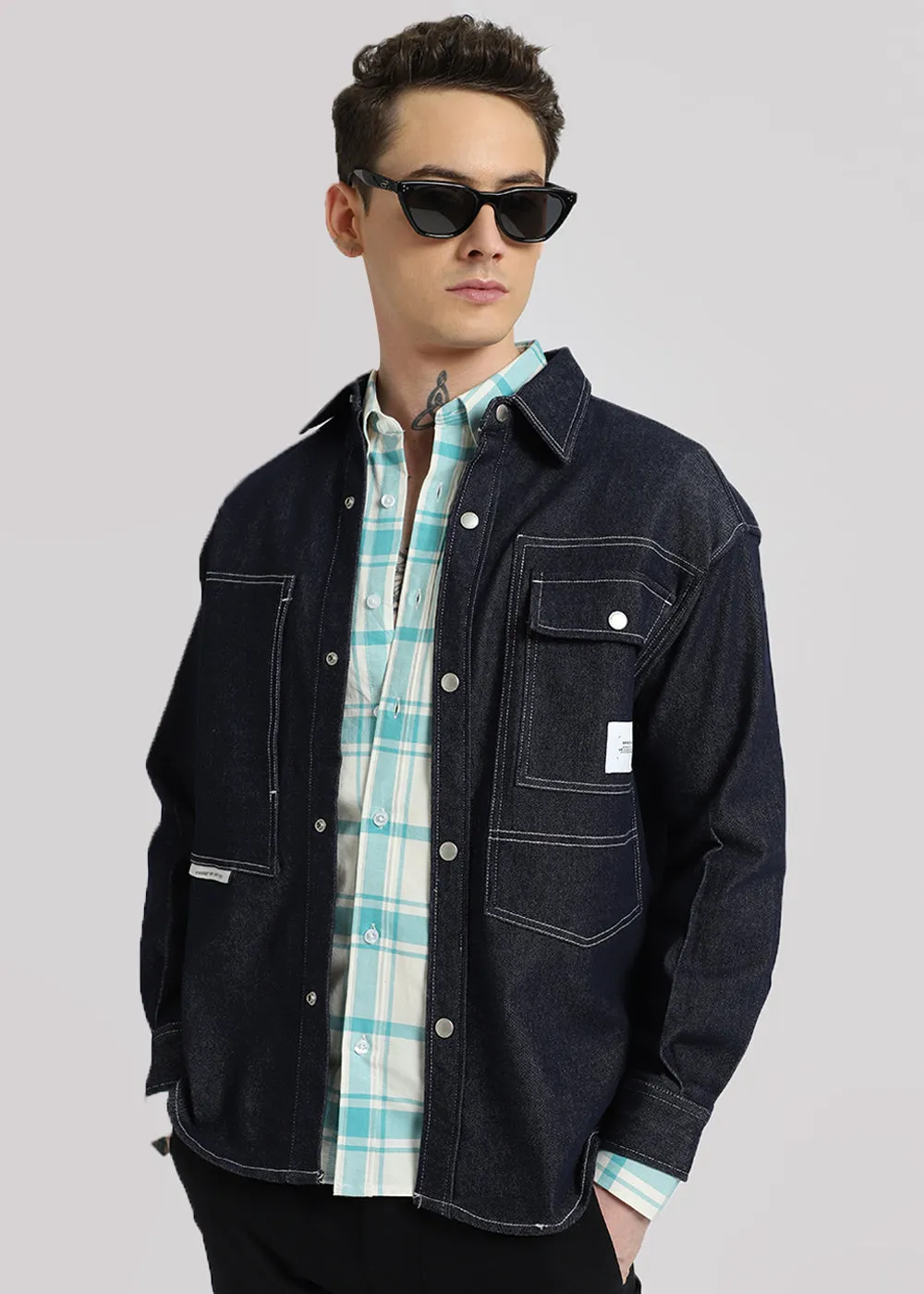 Blue Cotton Check Shirt