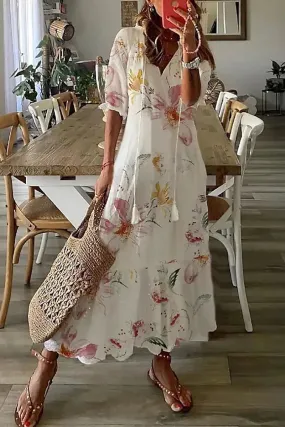 Boho V Neck Floral Maxi Dress