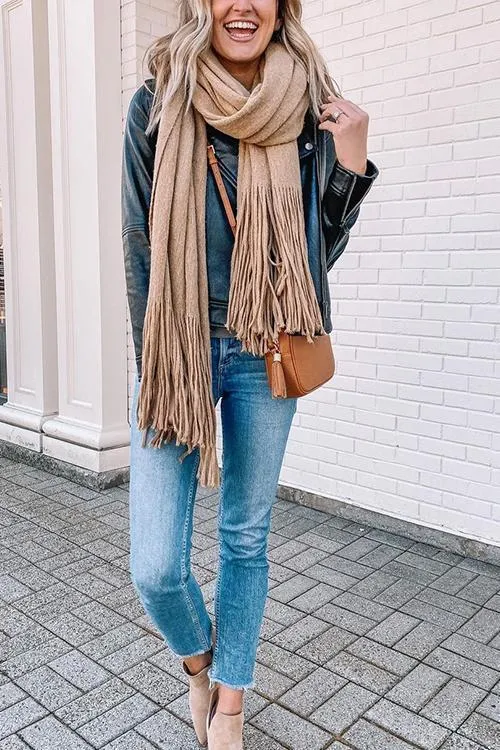 Brushed Long Fringed Scarf