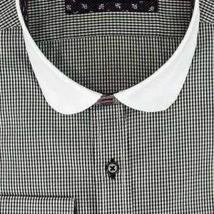 Cavani Men's Penny Round Collar Black Gingham Check Formal Peaky Blinders Shirt