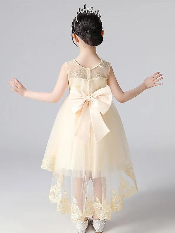 Champagne Tulle Flower Girl Dresses Jewel Neck Sleeveless Beaded Kids Party Dresses