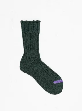 Chunky Ribbed Crew Socks Dark Green & Purple