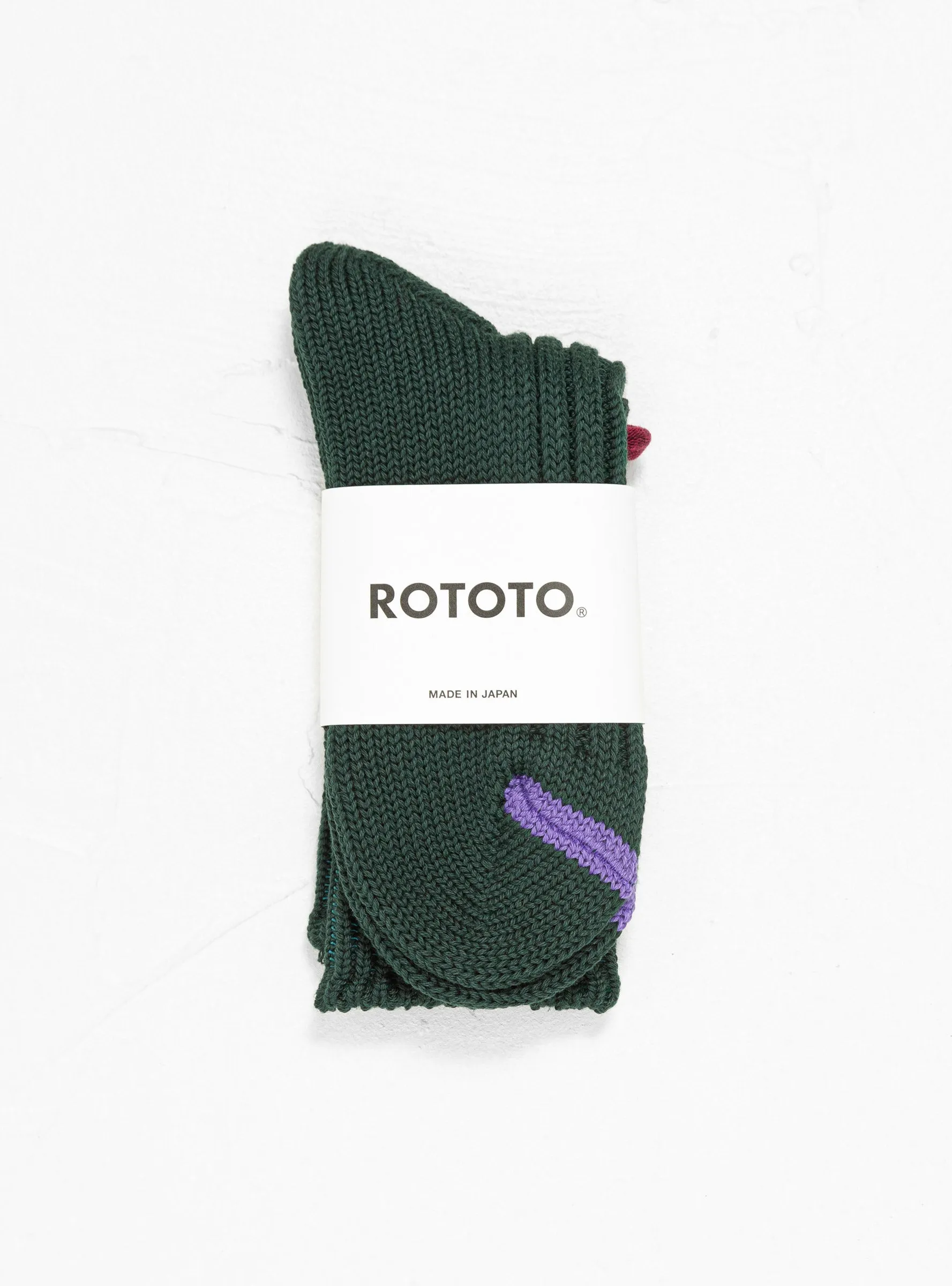 Chunky Ribbed Crew Socks Dark Green & Purple