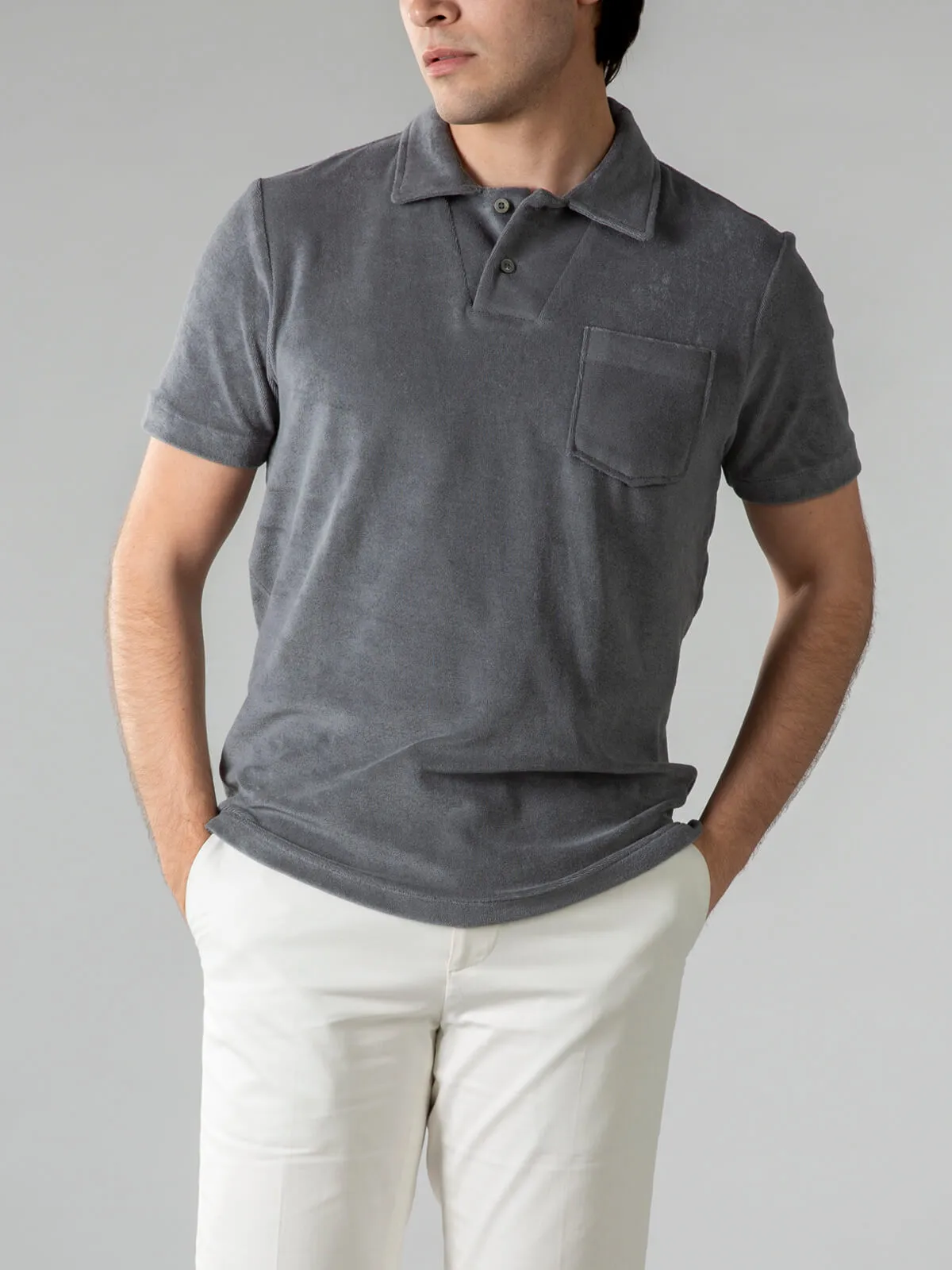 Dark Grey Terry Towelling Polo Shirt