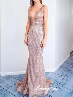 Deep V-neck Popular Sequins Prom Dresses, 2020 Prom Dresses, Long Prom Dresses