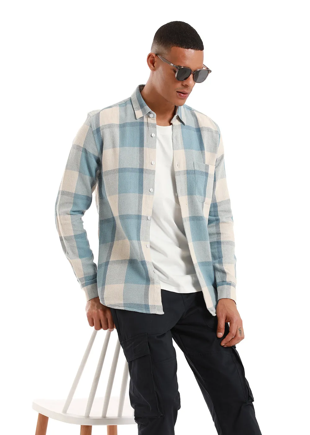 Dobby Light Blue Check Shirt