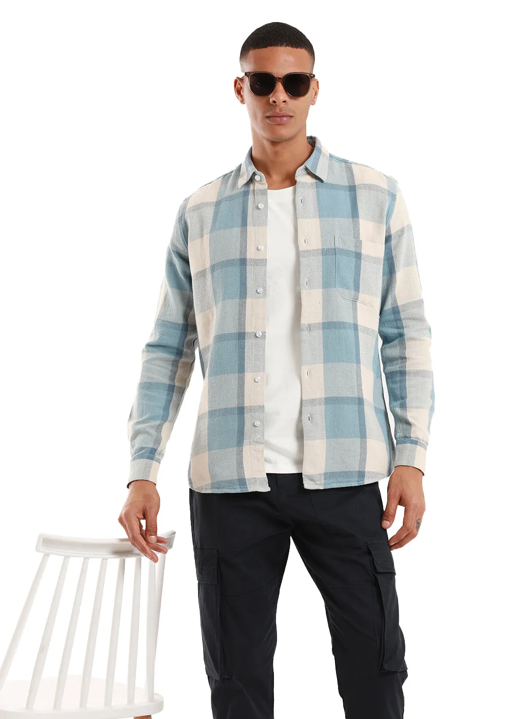 Dobby Light Blue Check Shirt