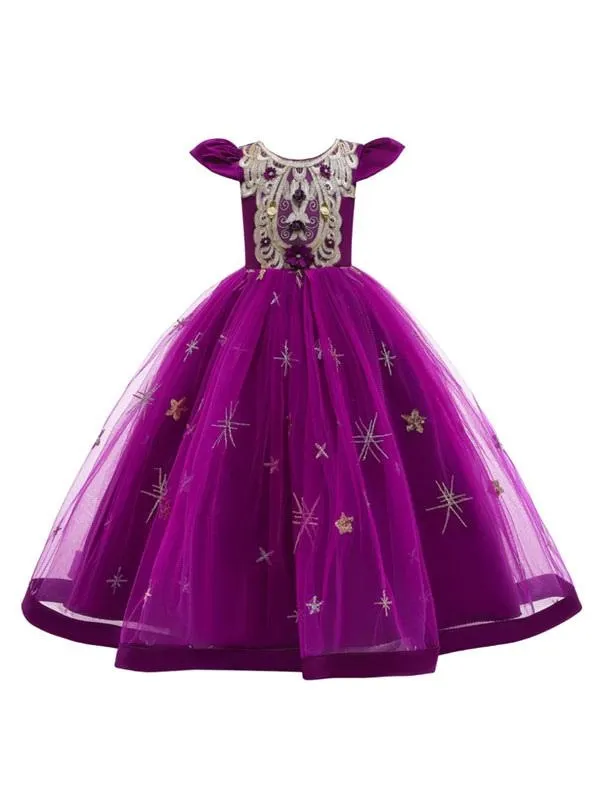 Elegant Sleeveless Floral Pattern Flower Girl Dresses with Bows Formal Kids Pageant Dresses