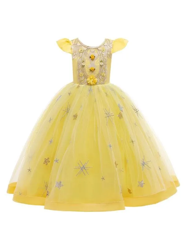 Elegant Sleeveless Floral Pattern Flower Girl Dresses with Bows Formal Kids Pageant Dresses