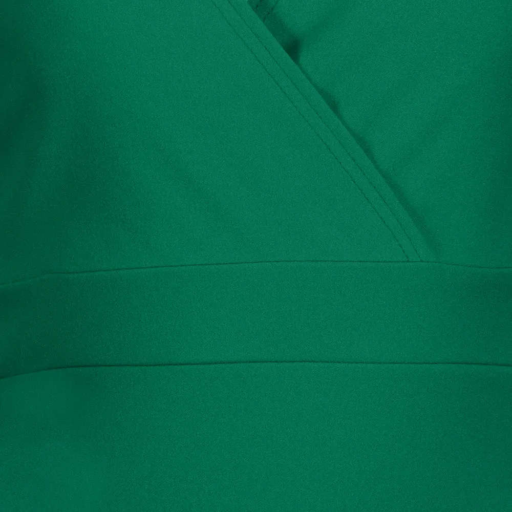 Emerald Green 1/2 Sleeve Fishtail Peplum Hem V Neck Bodycon Pencil Dress