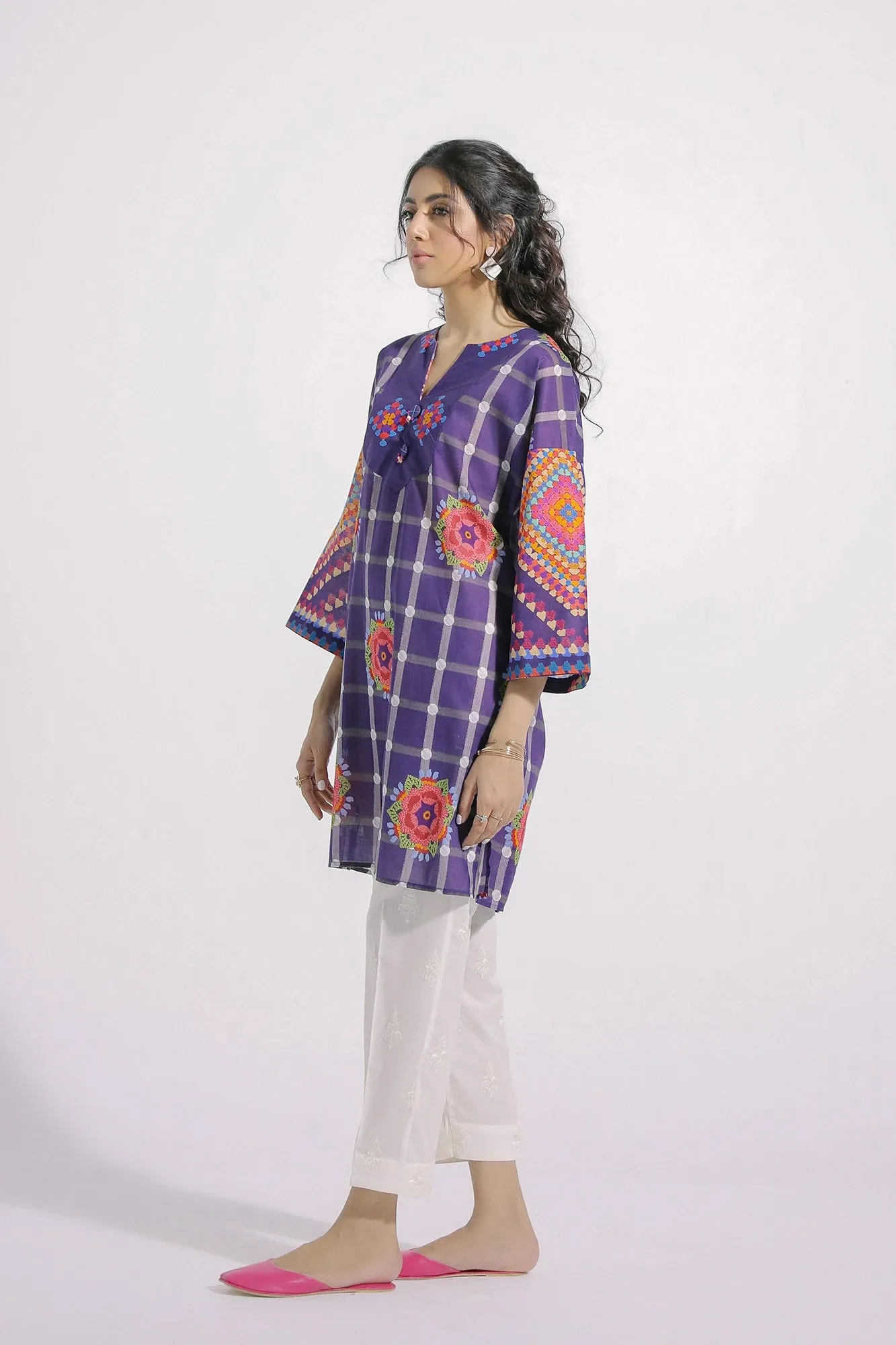 Ethnic Violet Printed Lawn Shirt