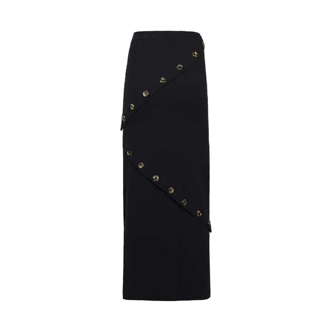 Fitted Button-Front Jersey Maxi Skirt