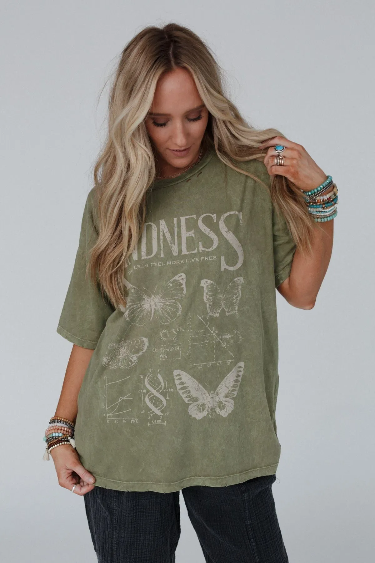 Fluttering Kindness Graphic Tee - Green