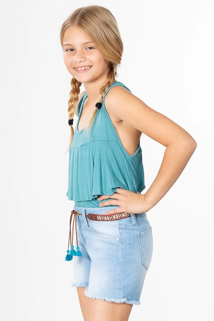 Girls Essential Frayed Hem Shorts with Belt