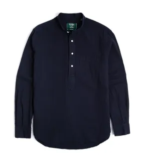 Gitman Vintage Cotton Seersucker Band Collar Popover Shirt: Navy