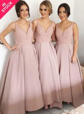 Glamorous V-neck Sleeveless Floor-Length Bridesmaid Dress