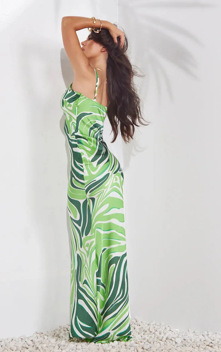 green satin zebra print maxi dress