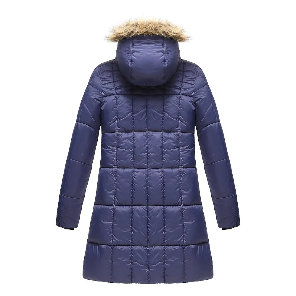 Haute Edition Women's Mid-Length Puffer Parka Coat with Faux Fur-lined Hood