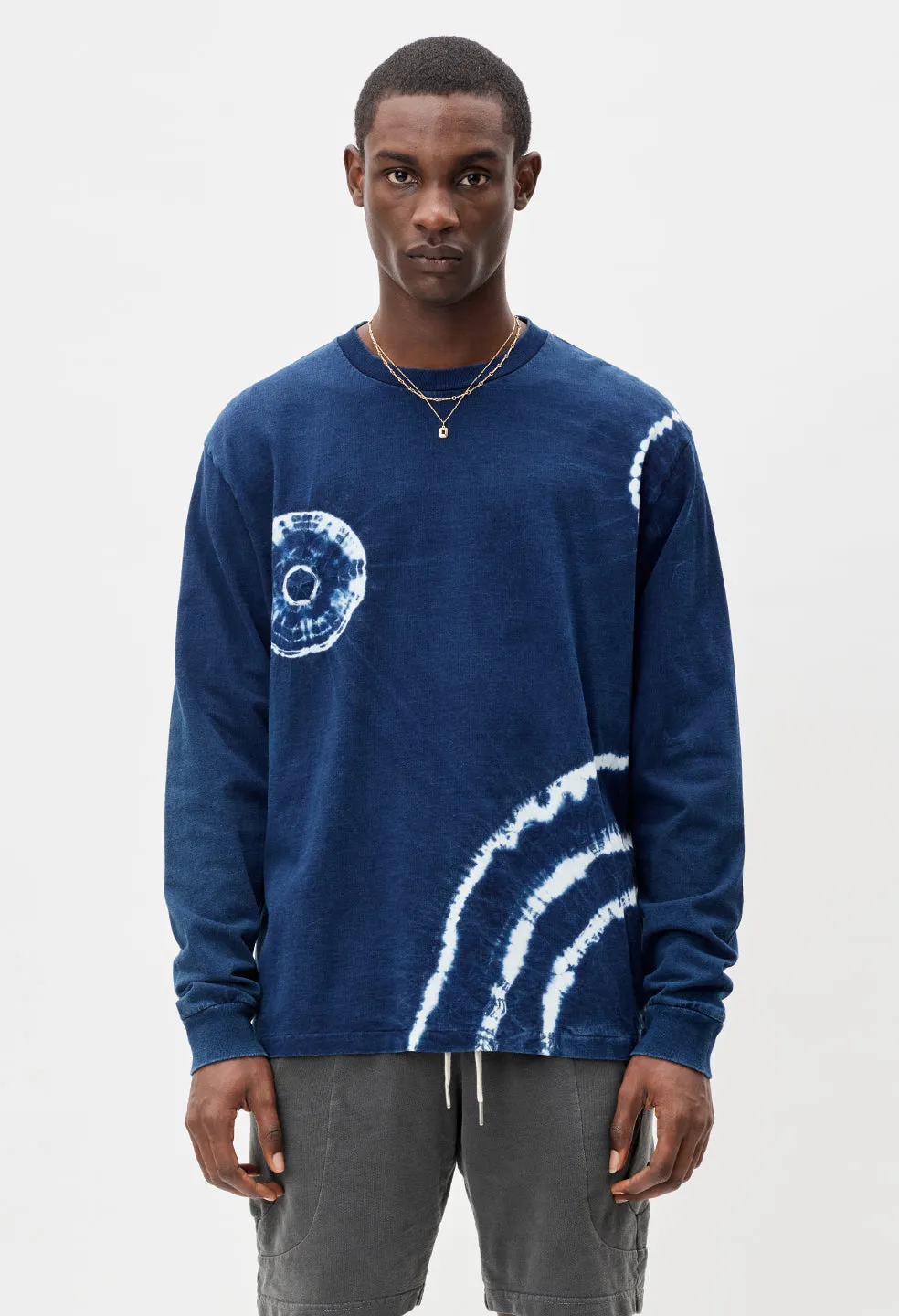 Indigo Shibori LS University Tee / Indigo