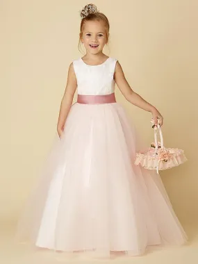 Jewel Neck Sleeveless Flower Girl Dresses Formal Ivory Tulle Pageant Dresses