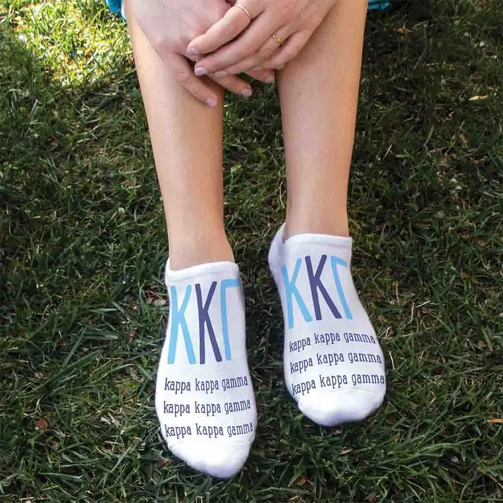 Kappa Kappa Gamma Sorority Socks with Large Greek Letters, Printed on No Show Socks