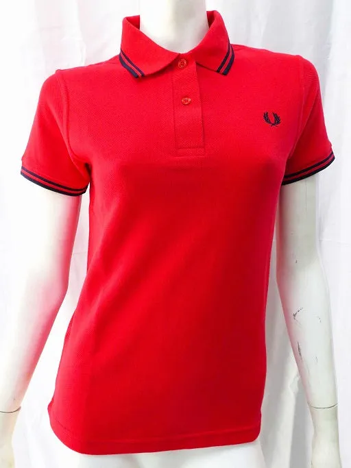 LADIES MADE IN ENGLAND FRED PERRY SHIRT (RED/NAVY)