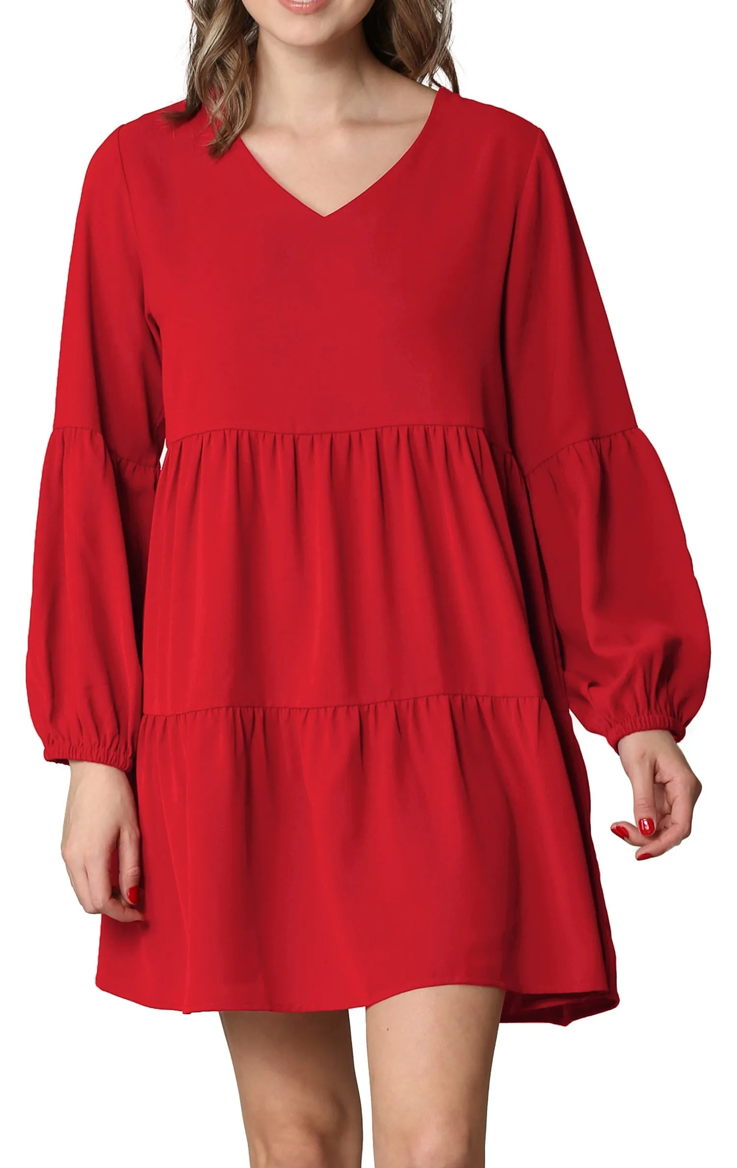 Made By Johnny Casual Flowy Swing Shift Long Sleeve Tiered Dress