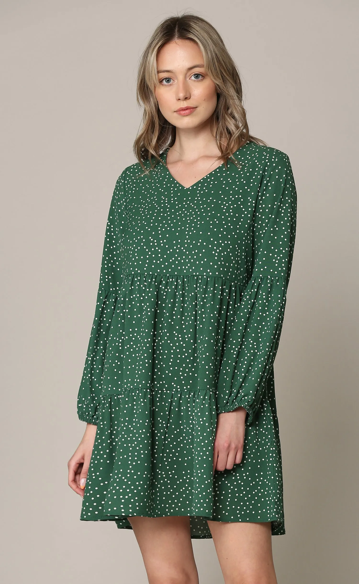 Made By Johnny Casual Flowy Swing Shift Long Sleeve Tiered Dress