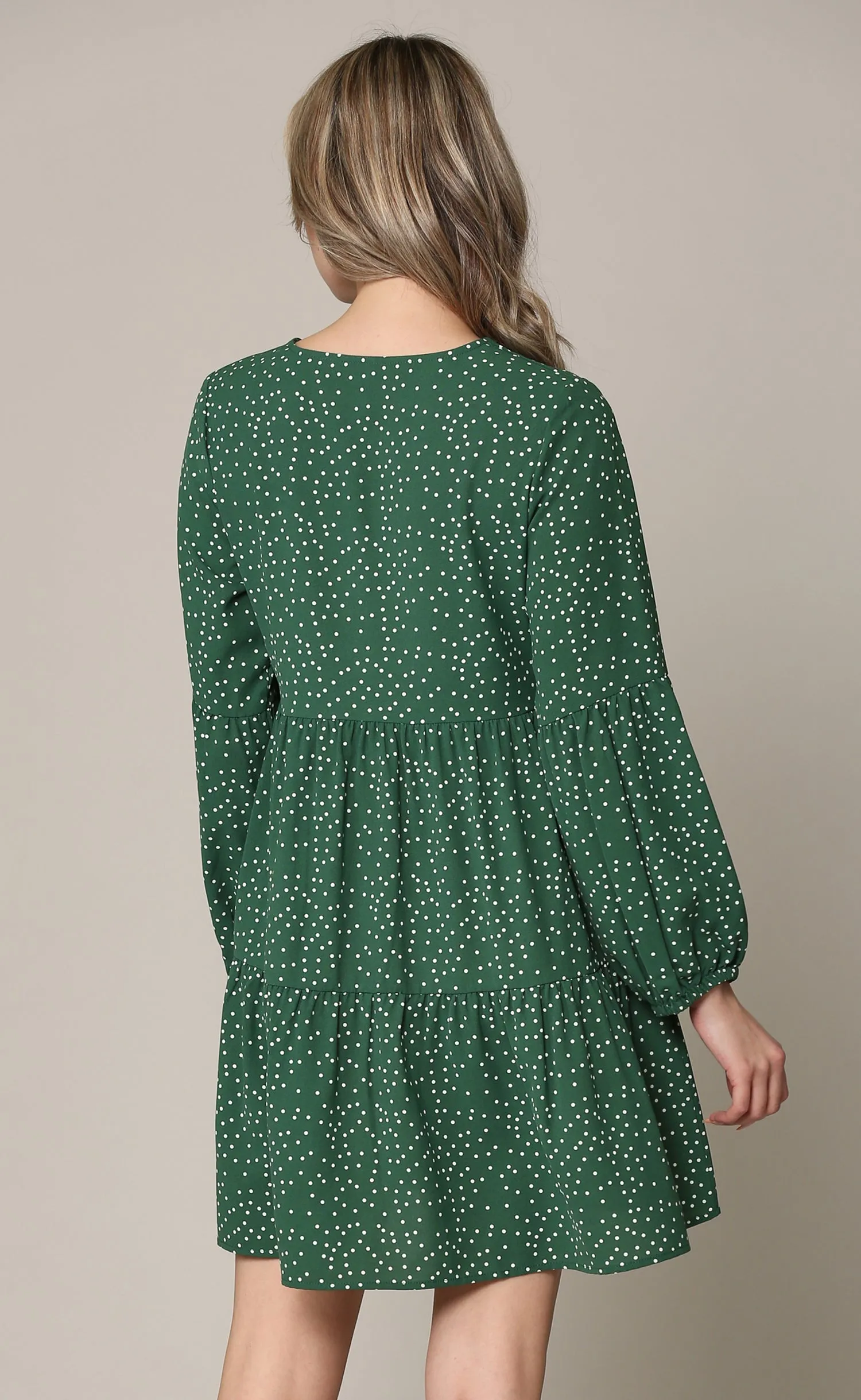 Made By Johnny Casual Flowy Swing Shift Long Sleeve Tiered Dress