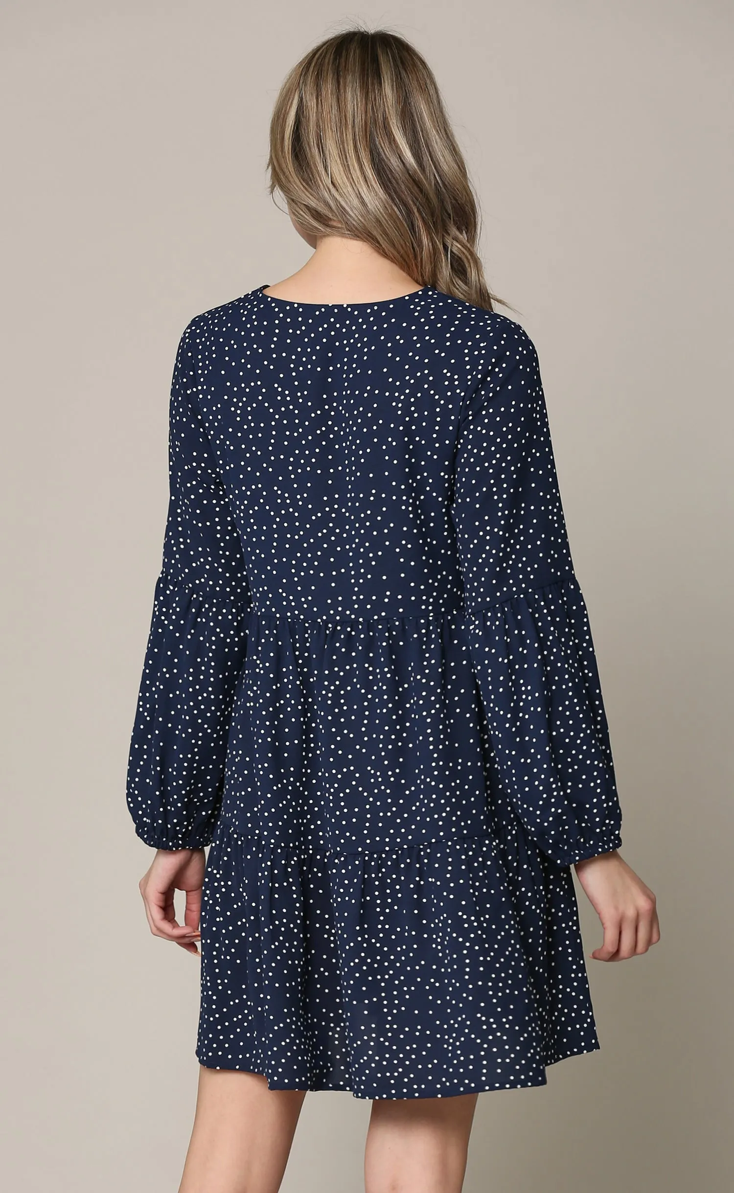 Made By Johnny Casual Flowy Swing Shift Long Sleeve Tiered Dress