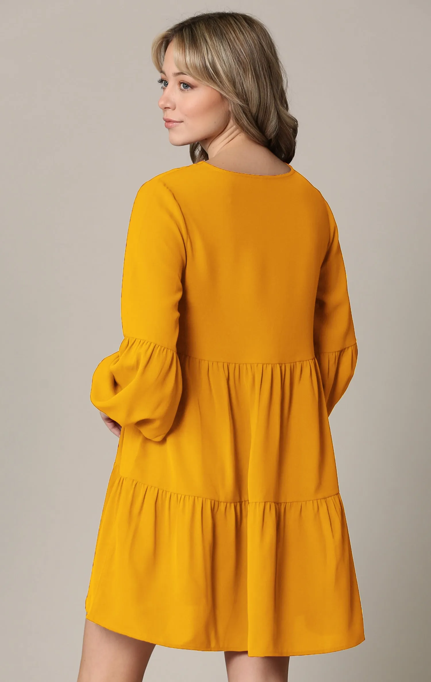 Made By Johnny Casual Flowy Swing Shift Long Sleeve Tiered Dress