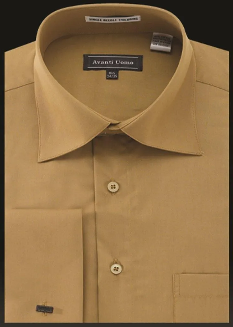 Men's French Cuff Dress Shirt Spread Collar- Mustard Gold