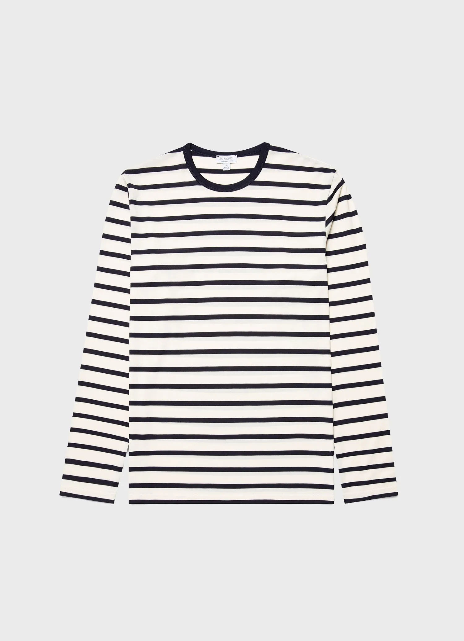 Men's Long Sleeve Classic T-shirt in Ecru/Navy Breton Stripe