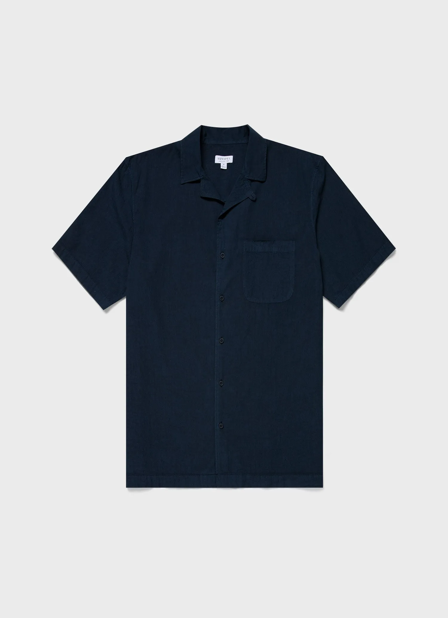 Men's Seersucker Camp Collar Shirt in Navy