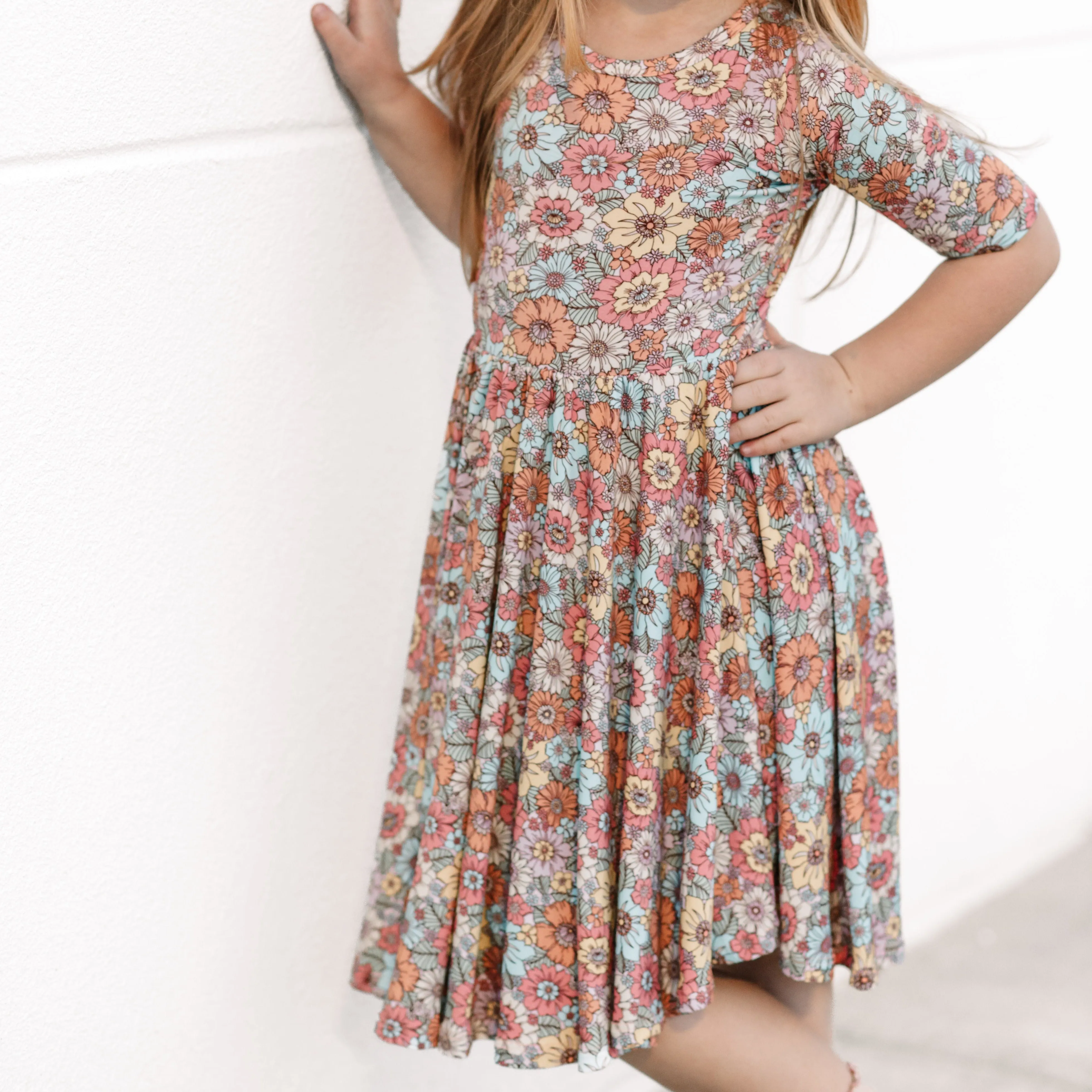 MID SLEEVE TWIRL DRESS- Spring Floral