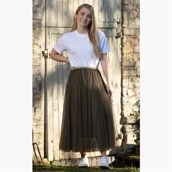 Olive Green Tulle Layered Skirt