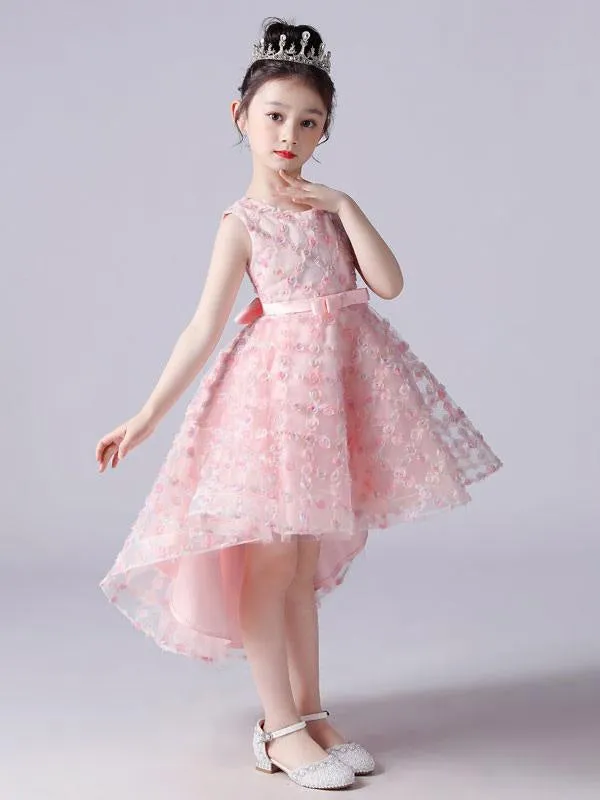 Pink Formal Kids Pageant Dresses Lace Princess Dress Flower Girl Dresses