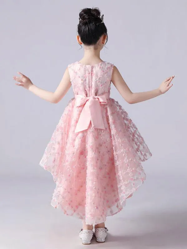 Pink Formal Kids Pageant Dresses Lace Princess Dress Flower Girl Dresses