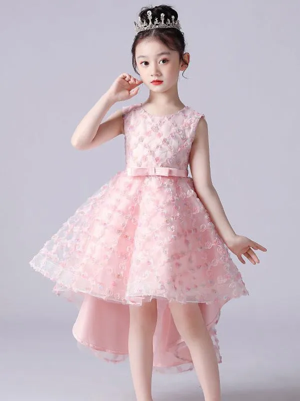 Pink Formal Kids Pageant Dresses Lace Princess Dress Flower Girl Dresses